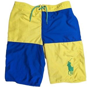Polo Ralph Lauren Boys Swim Trunks Board Shorts Big Pony Blue Yellow Sz XL 18-20
